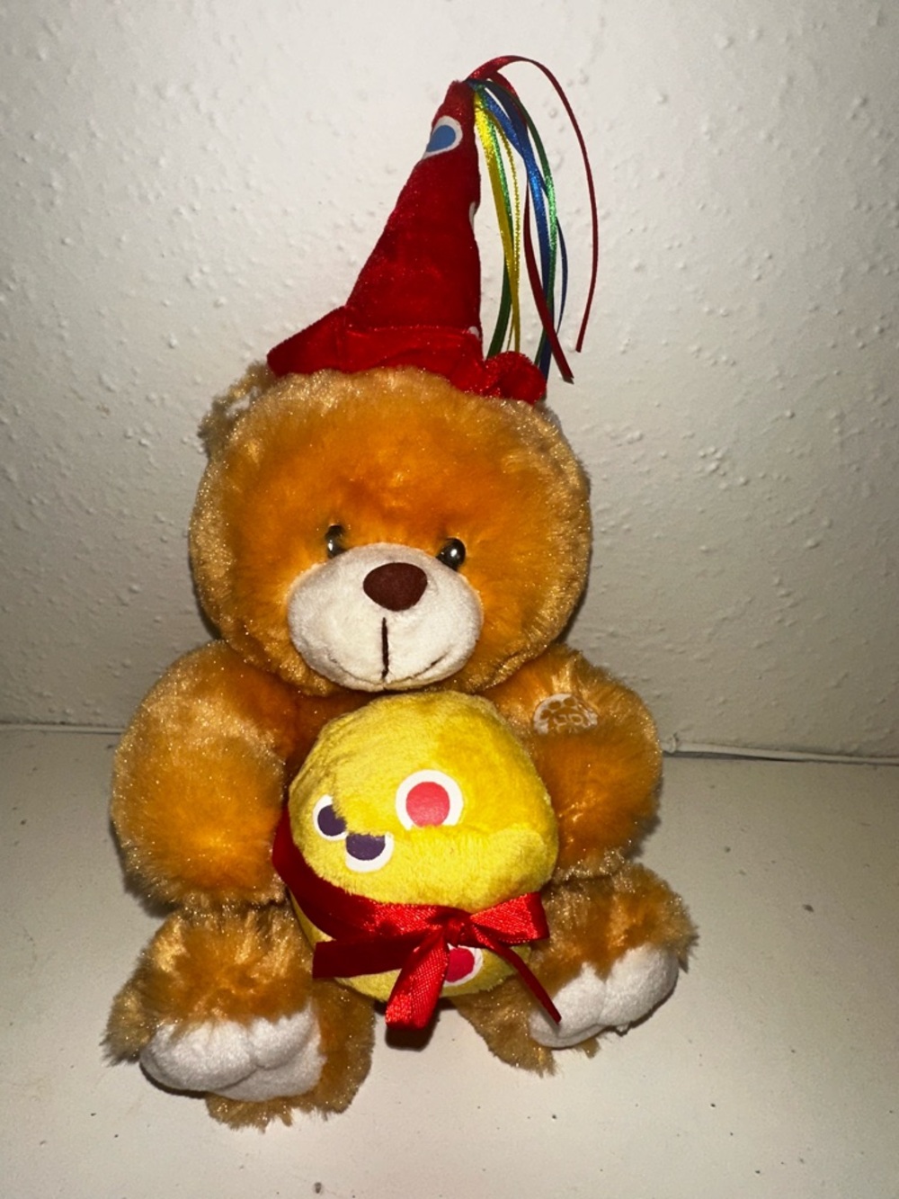 Plush Brown Teddy Bear with Yellow Ball and Red Hat - Kids Toy